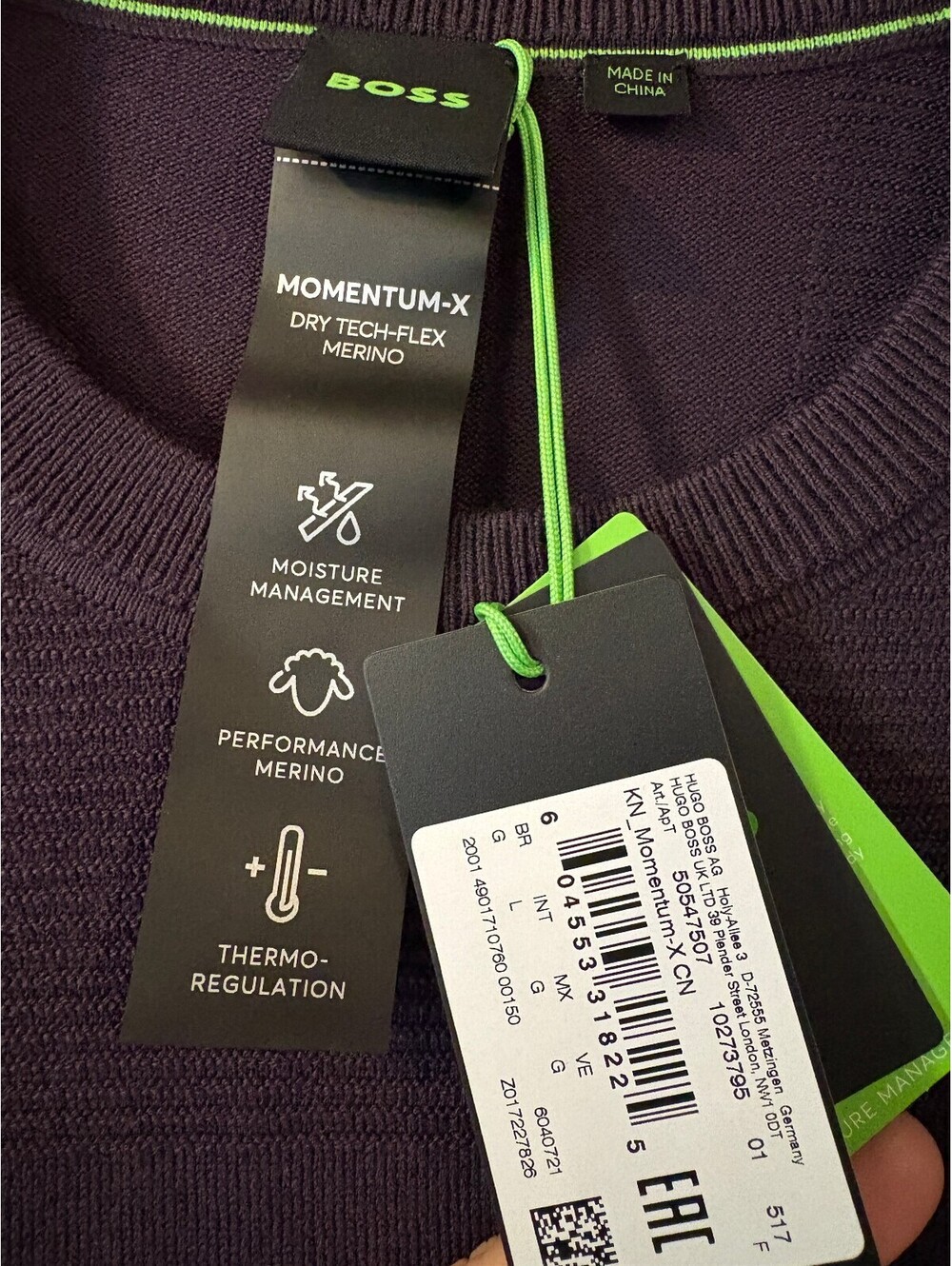 BOSS Momentum-X Dry Tech-Flex Merino Sweater, Size L, Plum, NWT - Picture 3 of 12